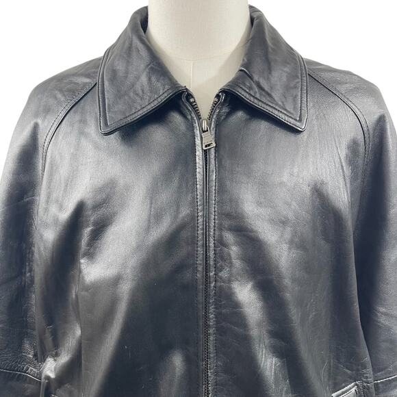 VTG 90s Bill Blass Black Leather Jacket Men XL Bomber Aviator Distressed Moto - Picture 2 of 10